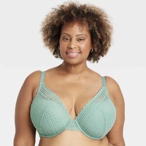 Auden 40DDD Womens Green Lace Plunge T-Shirt Bra Lightly Lined Demi NWT